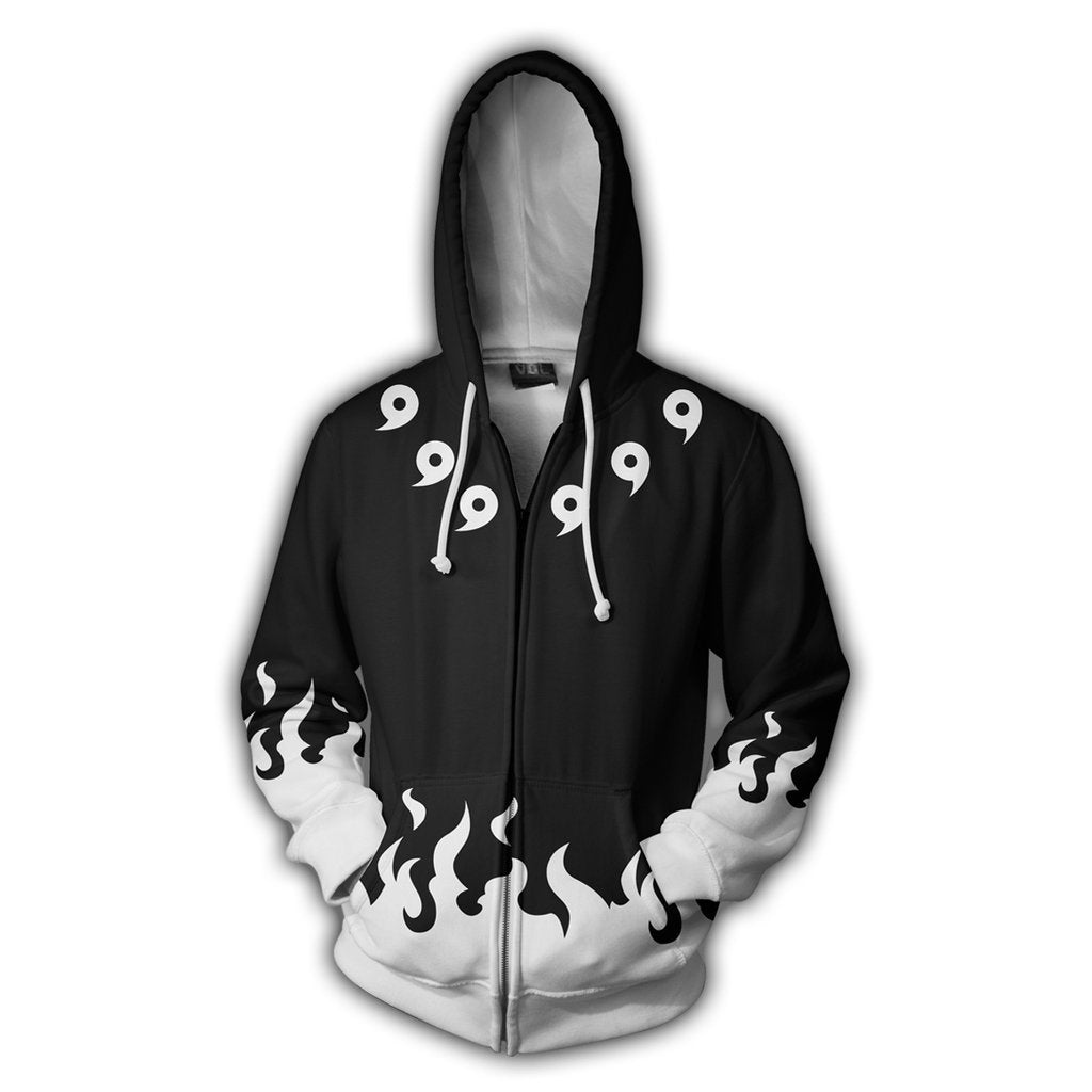 Naruto Anime Six Paths Black White Cosplay Adult Unisex 3D Printed Hoodie Sweatshirt Jacket With Zipper