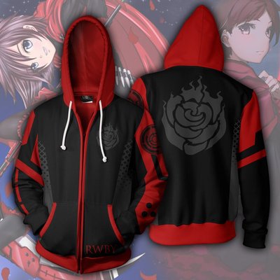 RWBY Anime Crescent Rose Cosplay Unisex 3D Printed Hoodie Sweatshirt Jacket With Zipper