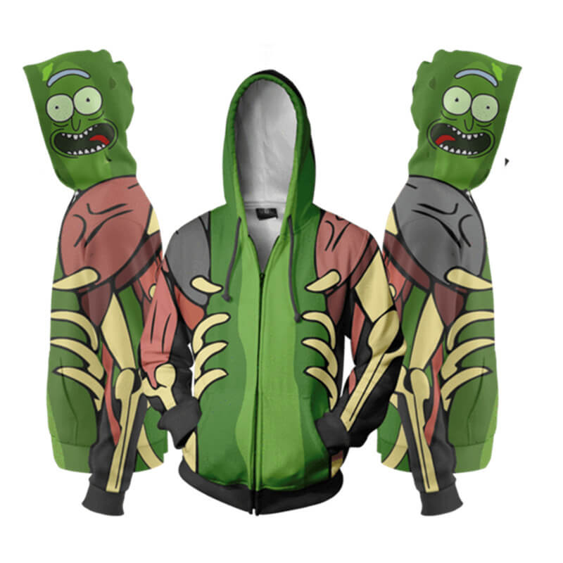 Rick and Morty Cartoon Pickle Rick in Rat Suit Unisex Adult Cosplay Zip Up 3D Print Hoodies Jacket Sweatshirt