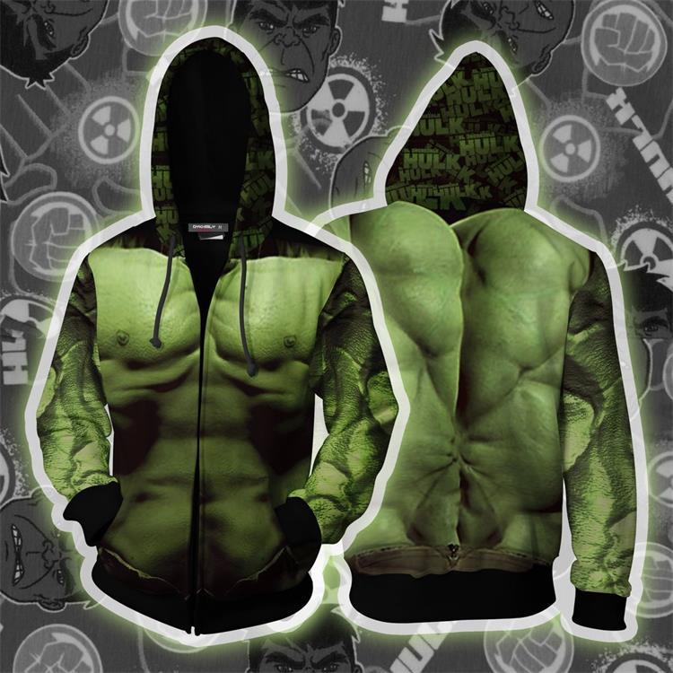 Avengers Movie Green Hulk Cosplay Unisex 3D Printed Hoodie Sweatshirt Jacket With Zipper
