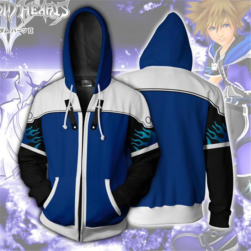 Kingdom Hearts Game Blue Sora Cosplay Unisex 3D Printed Hoodie Sweatshirt Jacket With Zipper