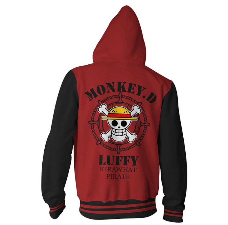 One Piece Anime Monkey D. Luffy Strawhat Pirate Flag Unisex Hoodies Zip Up 3D Print Jacket Sweatshirt