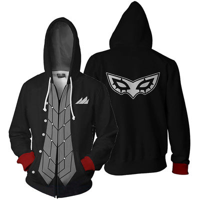 Persona 5 Game Mask Black Cosplay Unisex 3D Printed Hoodie Sweatshirt Jacket With Zipper