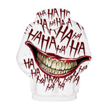 Joker Movie Arthur Clown Big Mouth Laugh HA HA White Unisex Adult Cosplay 3D Printed Hoodie Pullover Sweatshirt