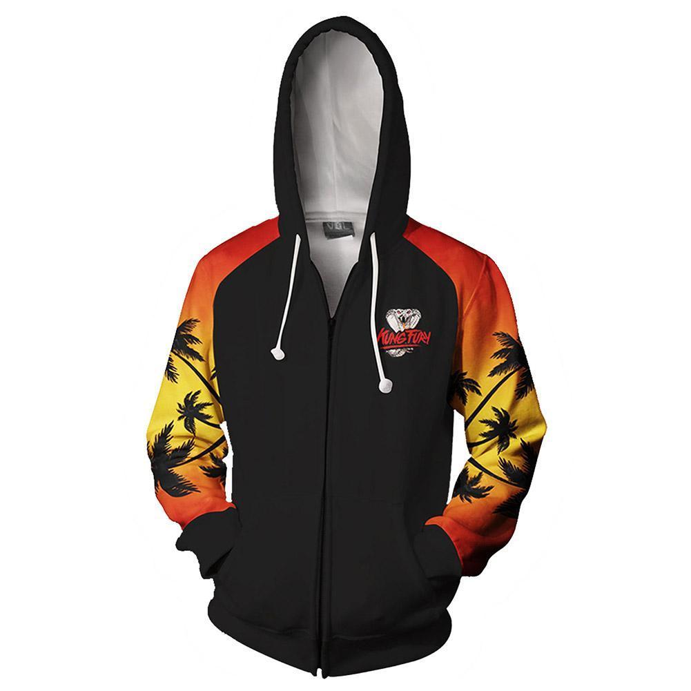 Unisex Hoodies Karate Kid Cobra Kai Zip Up 3D Print Jacket Sweatshirt