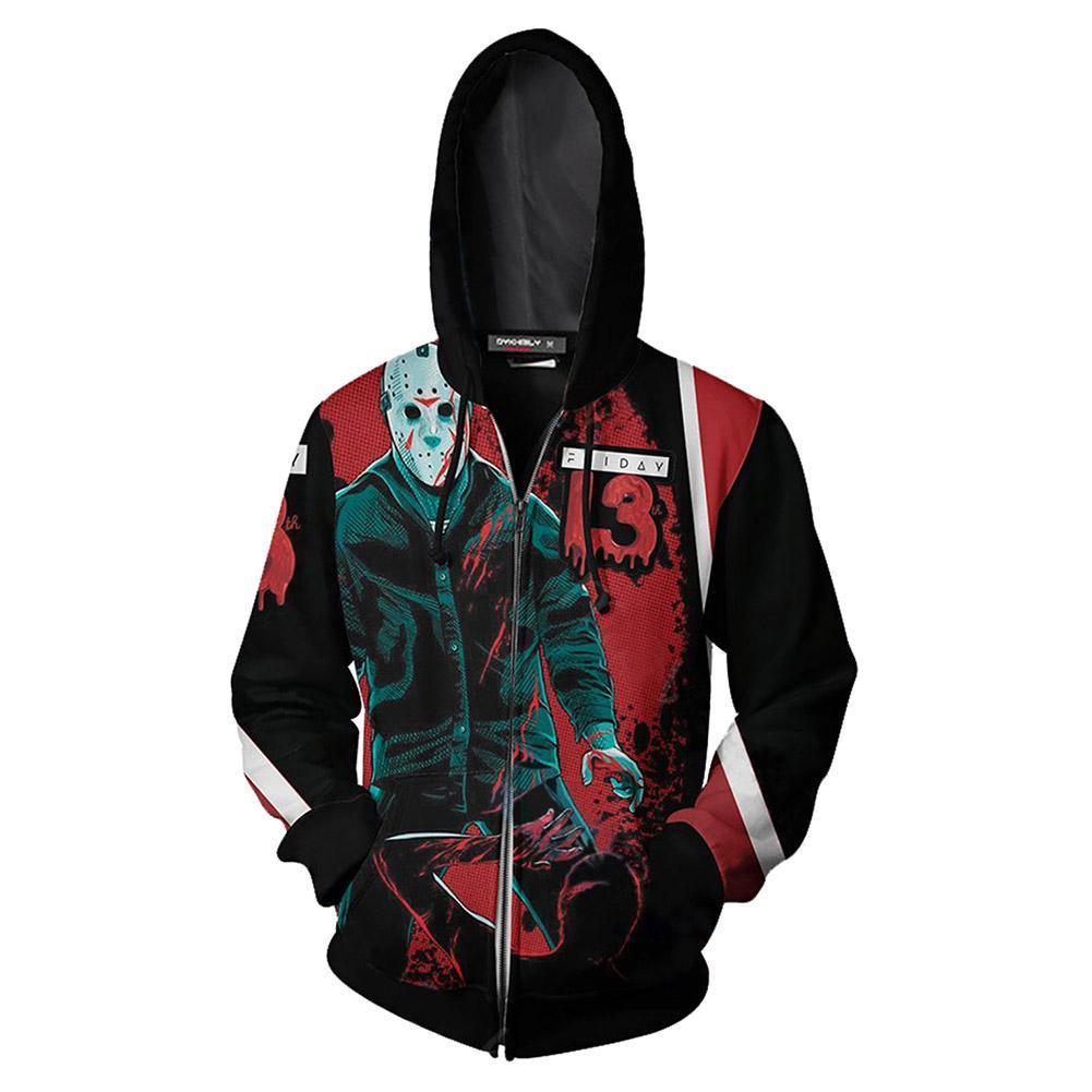Unisex Horror Movie Hoodies Friday the 13th Zip Up 3D Print Jacket Sweatshirt