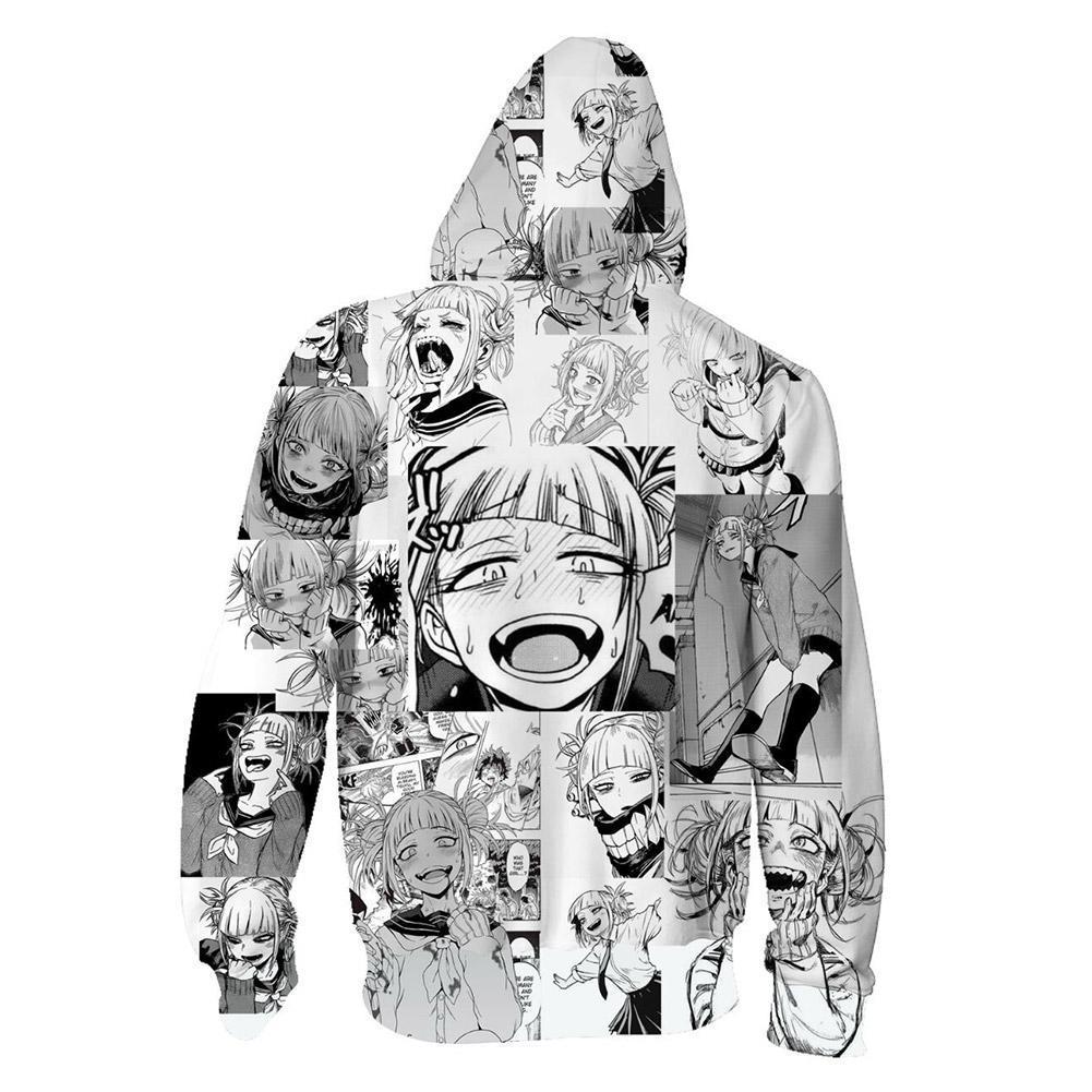 Unisex Hoodies My Hero Academy Himiko Toga Black-and-white Comic Zip Up Jacket Sweatshirt