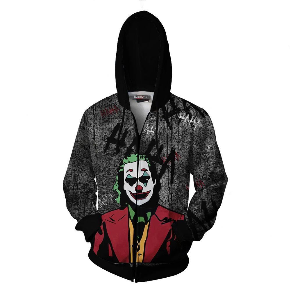 Unisex 2019 Movie Joker Hoodies Arthur Fleck Printed Zip Up Jacket Sweatshirt