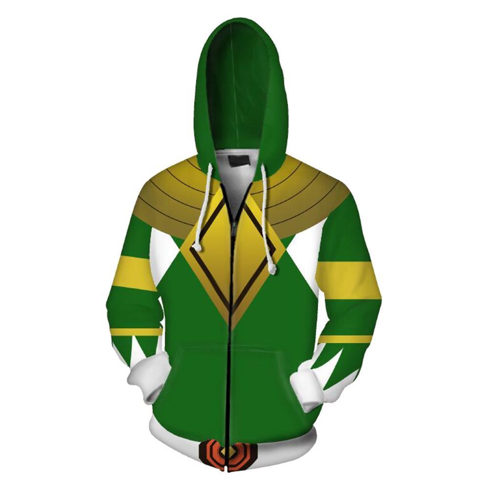 Power Rangers TV Thomas "Tommy" Oliver Green Ranger Unisex Adult Cosplay Zip Up 3D Print Hoodies Jacket Sweatshirt