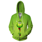 Unisex How the Grinch Stole Christmas 3D Printing Hooded Long Sleeve Sweatshirt Zip Up Hoodies