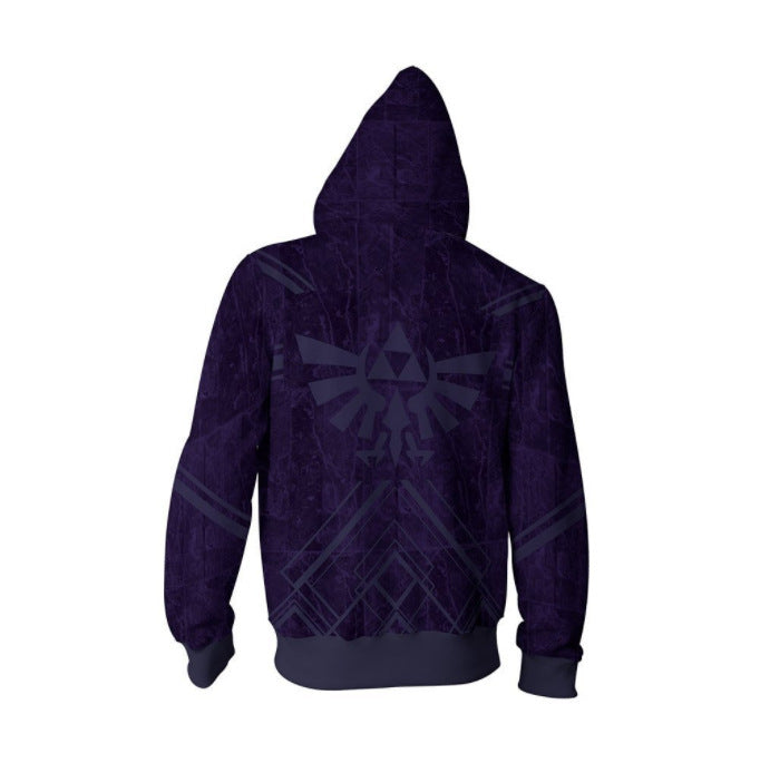 The Legend of Zelda Game Link Dark Purple Unisex Adult Cosplay Zip Up 3D Print Hoodie Jacket Sweatshirt