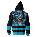 Alice In Wonderland Movie Cheshire Cat Smile We're All Mad Here Unisex Adult Cosplay Zip Up 3D Print Hoodies Jacket Sweatshirt
