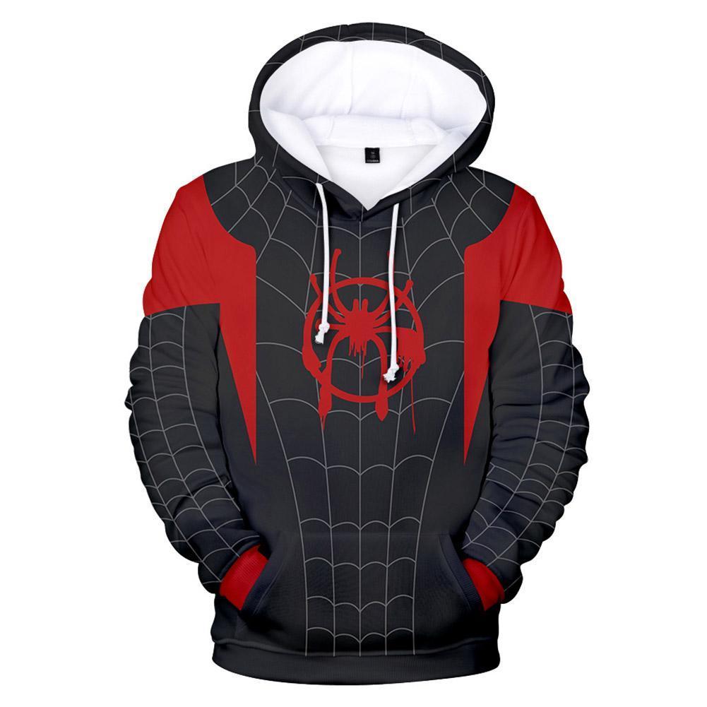 Unisex Into The Spider-Verse Hoodie Sweatshirt Miles Morales Pullover Hoodie Cosplay Costume