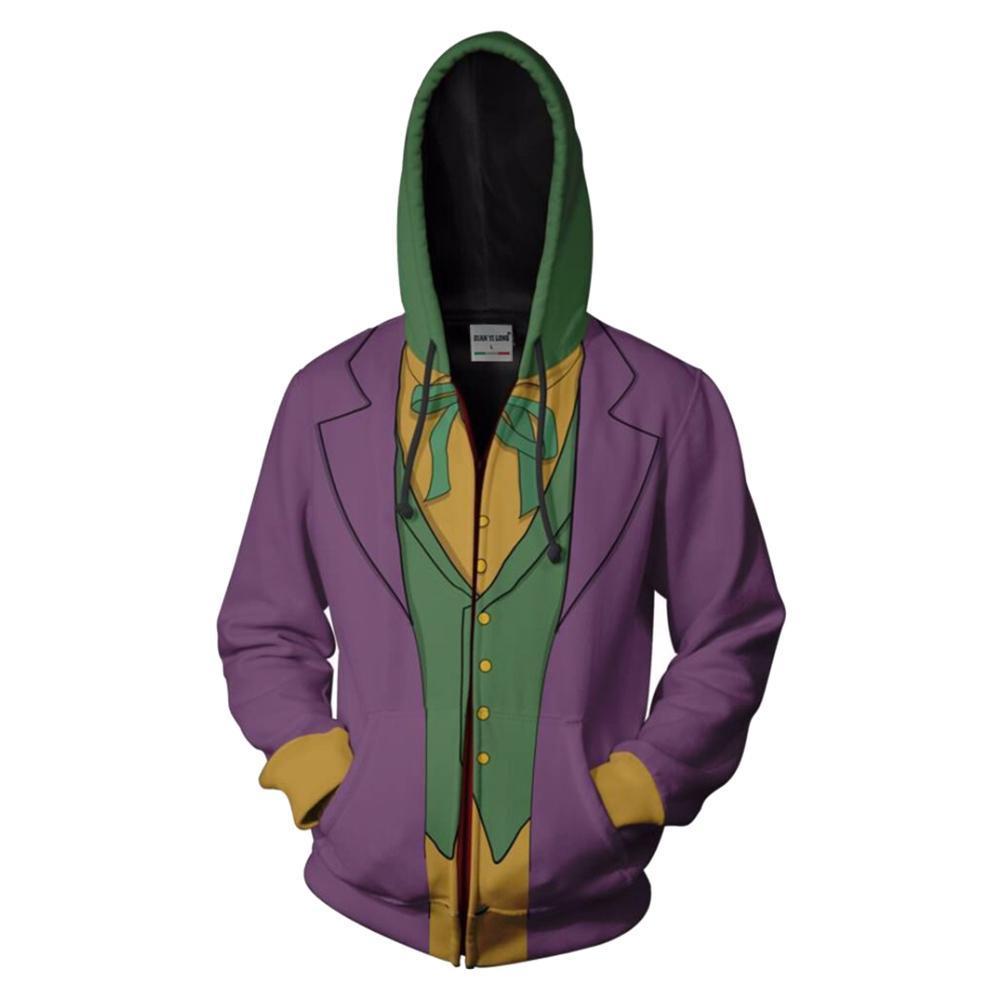 Teen Hoodie Batman Arkham Asylum Joker Zip-Up Sweatshirt Unisex