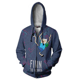 Unisex Finn Hoodies Adventure Time with Finn and Jake Zip Up 3D Print Jacket Sweatshirt