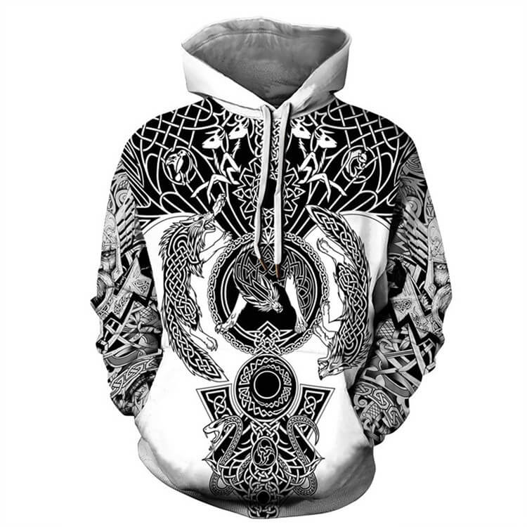 Viking Wolf Pattern Symbol Tattoo 6 Unisex Adult Cosplay 3D Print Hoodie Pullover Sweatshirt