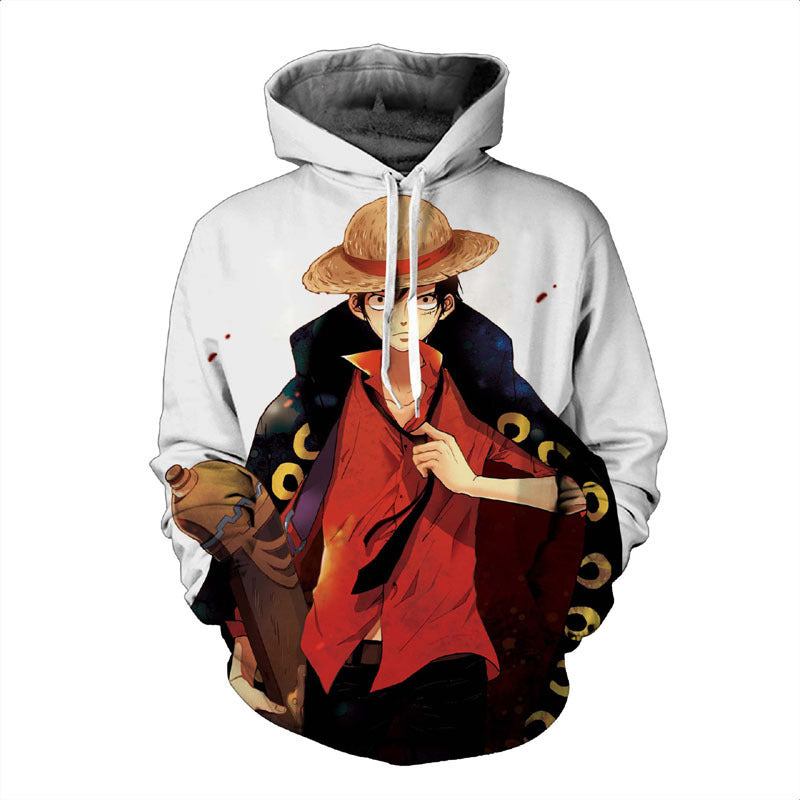 One Piece Anime Monkey D Luffy With Hat Cosplay Unisex 3D Printed Hoodie Pullover Sweatshirt