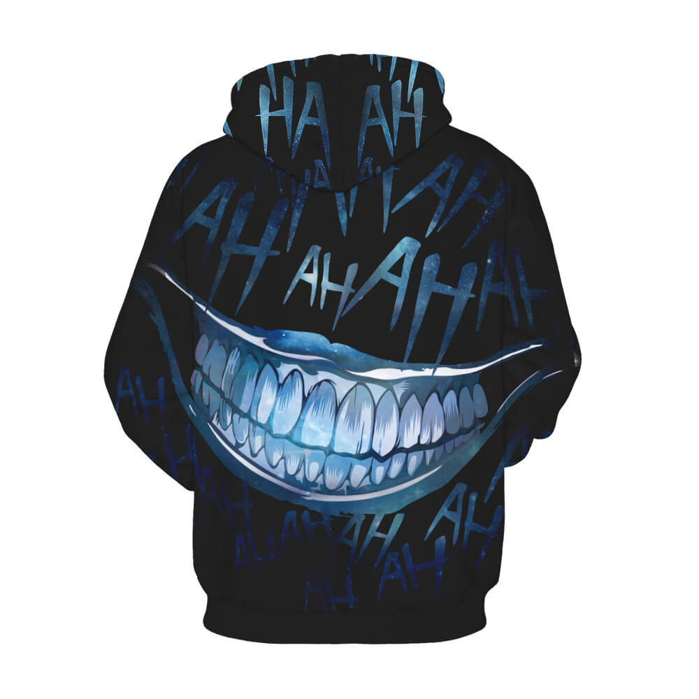Joker Movie Arthur Clown Big Mouth Laugh HA HA Sea Blue Unisex Adult Cosplay 3D Printed Hoodie Pullover Sweatshirt