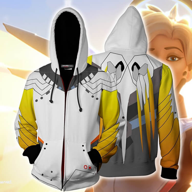 Overwatch Game Mercy Angela Ziegler New Unisex Adult Cosplay Zip Up 3D Print Hoodies Jacket Sweatshirt