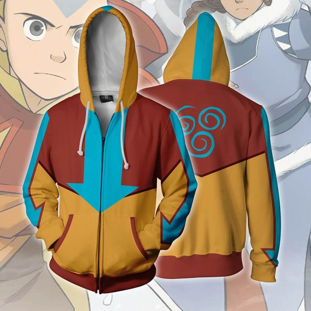 Avatar The Last Airbender Anime Aang Bonzu The Third Kuzon Unisex Adult Cosplay Zip Up 3D Print Hoodie Jacket Sweatshirt