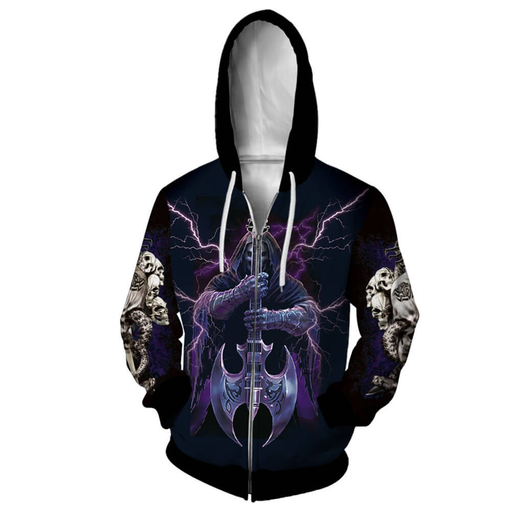 Skull Hoodies Zip Up Unisex Adult Cosplay 3D Print Sweatshirt Jacket