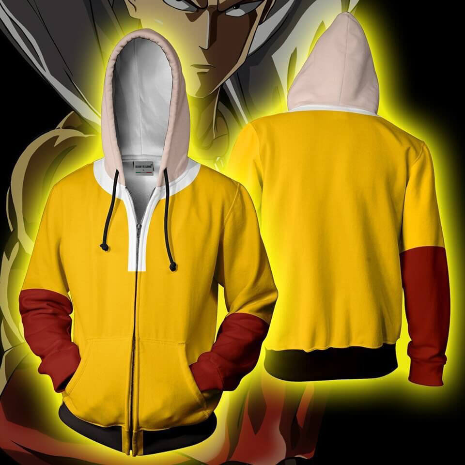 One Punch Man Anime Saitama B-Class Yellow Unisex Adult Cosplay Zip Up 3D Print Hoodie Jacket Sweatshirt