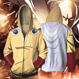 One Punch Man Anime Bald Saitama Sensei Unisex Cosplay Zip Up 3D Print Hoodie Jacket Sweatshirt