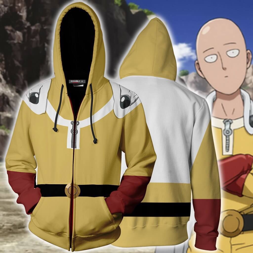 One Punch Man Anime Saitama Caped Baldy Unisex Adult Cosplay Zip Up 3D Print Hoodie Jacket Sweatshirt