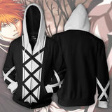 Bleach Anime Kurosaki ichigo Strawberry Black Unisex Adult Cosplay Zip Up 3D Print Hoodie Jacket Sweatshirt