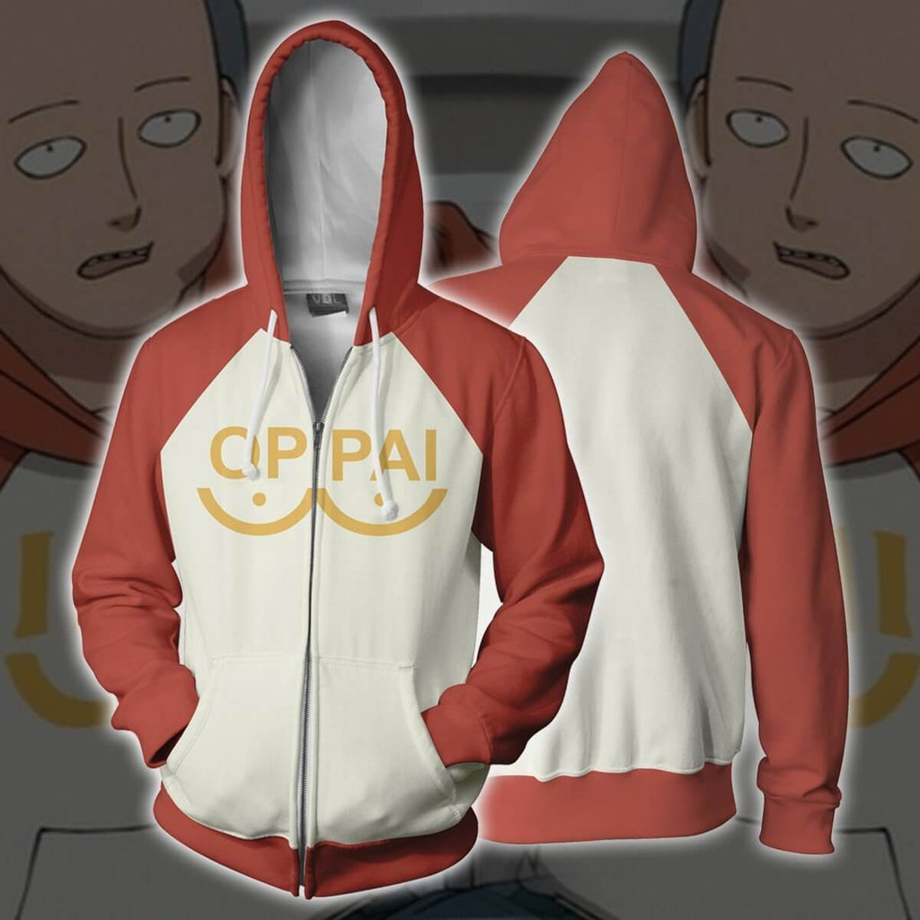 ONE PUNCH MAN Anime Saitama Oppai Bald Cape Unisex Adult Cosplay Zip Up 3D Print Hoodie Jacket Sweatshirt