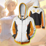 Overwatch Game Mercy Angela Ziegler Unisex Adult Cosplay Zip Up 3D Print Hoodies Jacket Sweatshirt