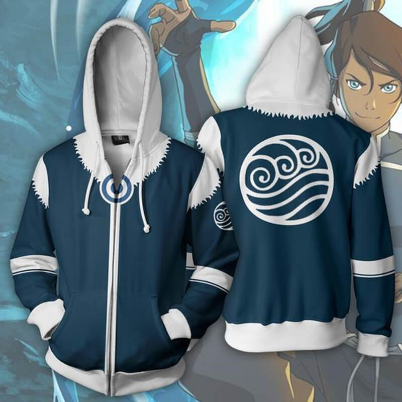Avatar The Last Airbender Anime Korra Southern Water Tribe Unisex Adult Cosplay Zip Up 3D Print Hoodie Jacket Sweatshirt
