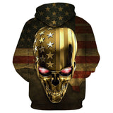 Gold Skull Man Head Eyes Shining American Flag Movie Cosplay Unisex 3D Printed Hoodie Sweatshirt Pullover