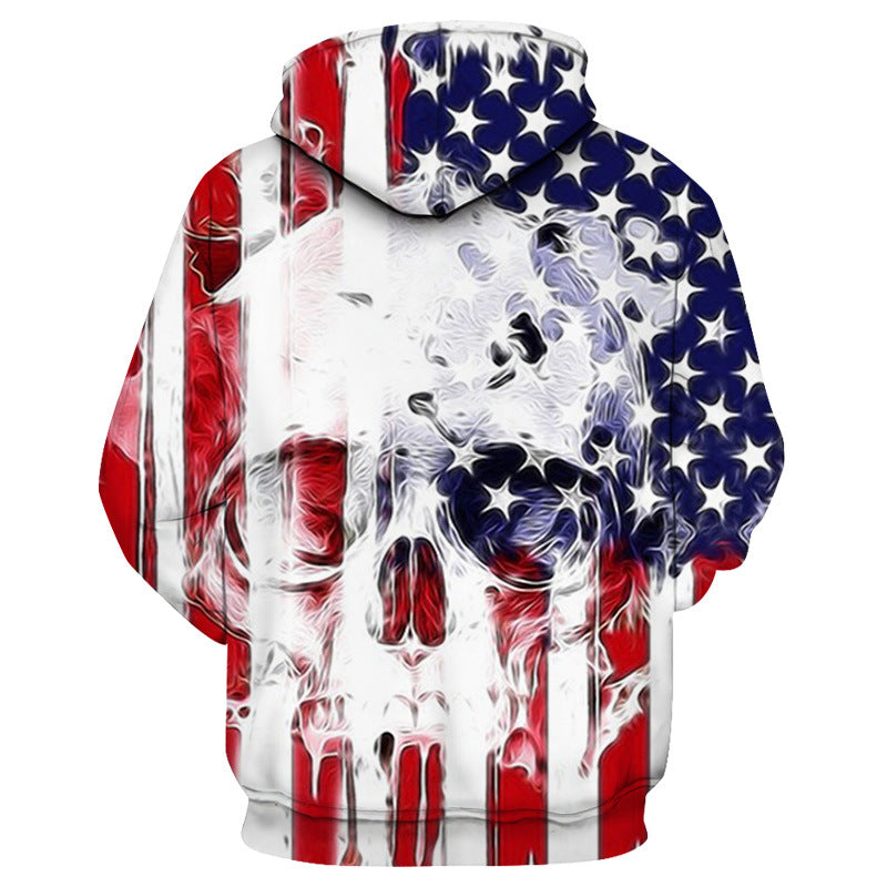 American Flag White Skull Man Head Movie Cosplay Unisex 3D Printed Hoodie Sweatshirt Pullover