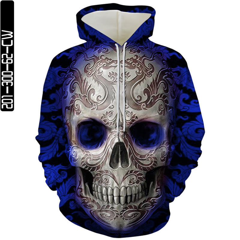 Big Dragon Pattern Skull Man Head Movie Blue Cosplay Unisex 3D Printed Hoodie Sweatshirt Pullover