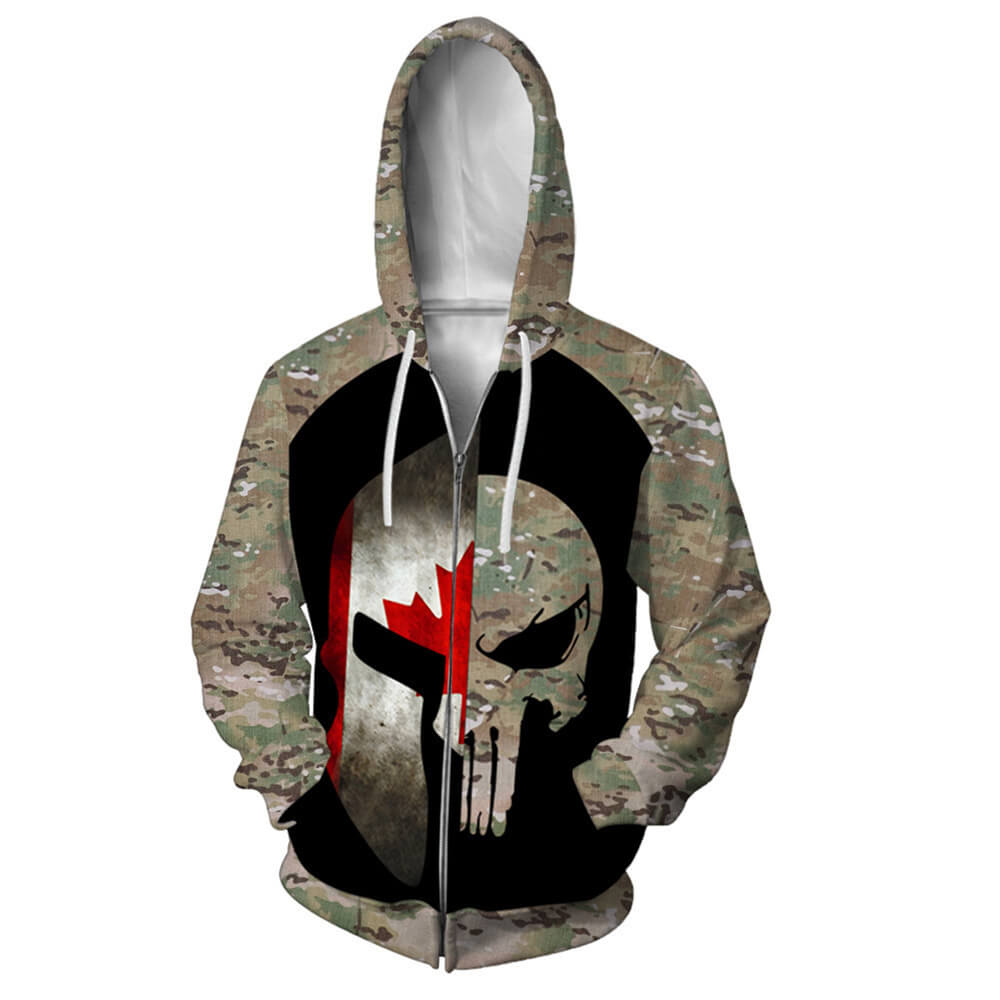 Skull Hoodie Zip Up Unisex Adult Cosplay 3D Print Sweatshirt Jacket