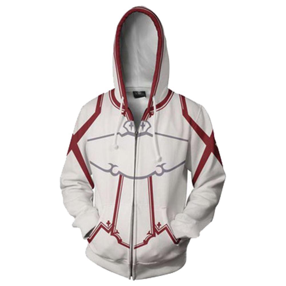 Sword Art Online Anime Yuuki Asuna Unisex Knights of Blood Hoodies Zip Up 3D Print Jacket Sweatshirt