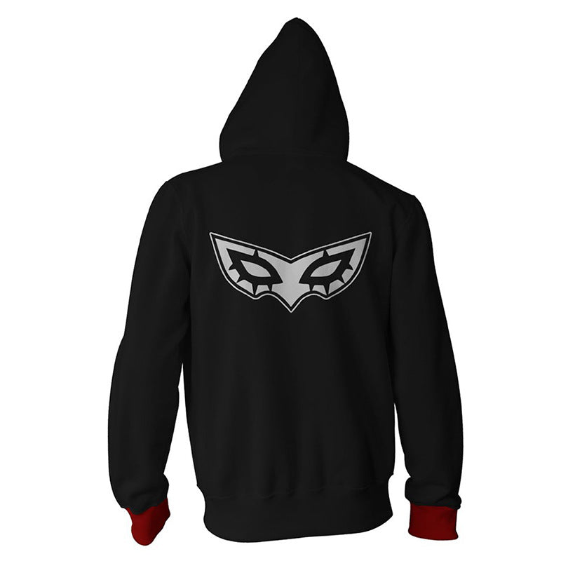 Persona 5 Game Mask Black Cosplay Unisex 3D Printed Hoodie Sweatshirt Jacket With Zipper