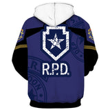 Resident Evil Biohazard Game Raccoon Police Department RPD Blue Uniform Unisex Adult Cosplay 3D Printed Hoodie Pullover Sweatshirt