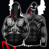 Venom Movie Spider Muscle Black Cosplay Unisex 3D Printed Hoodie Sweatshirt Jacket With Zipper