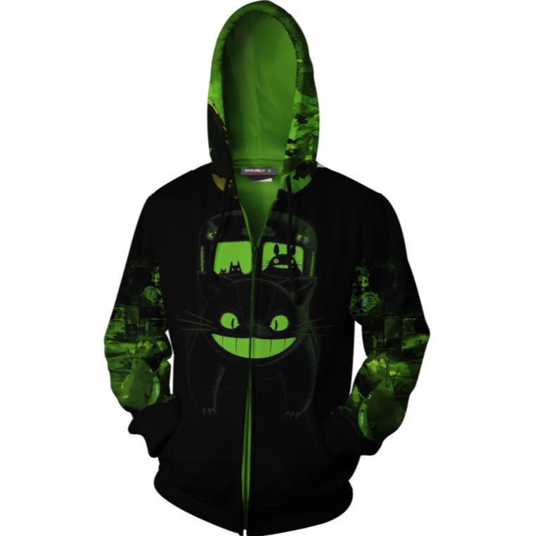 Black Cute My Neighbour Totoro Movie Cosplay Unisex 3D Printed Hoodie Sweatshirt Jacket With Zipper