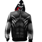 Venom Movie Spider Muscle Black Cosplay Unisex 3D Printed Hoodie Sweatshirt Jacket With Zipper