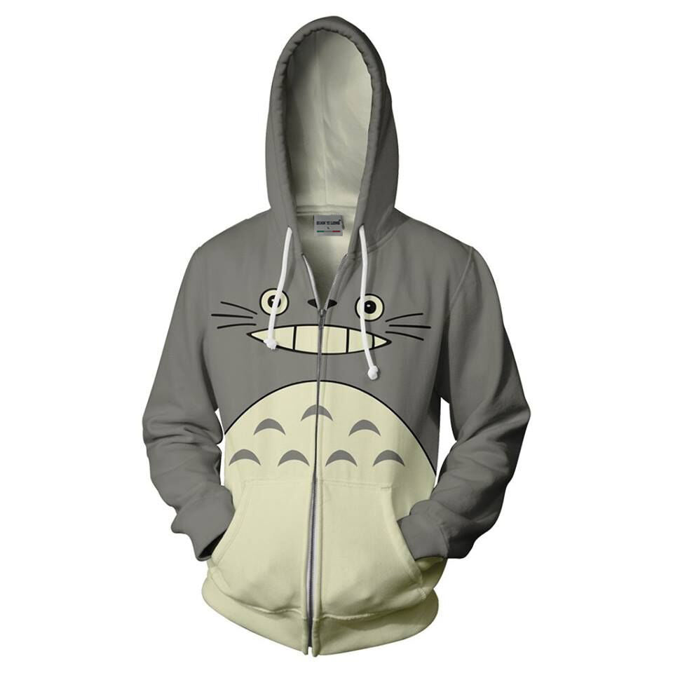 Grey Cute My Neighbour Totoro Movie Cosplay Unisex 3D Printed Hoodie Sweatshirt Jacket With Zipper