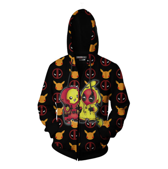 Marvel Cute Deadpool and Pikachu Anime Unisex 3D Printed Hoodie Sweatshirt Jacket With Zipper