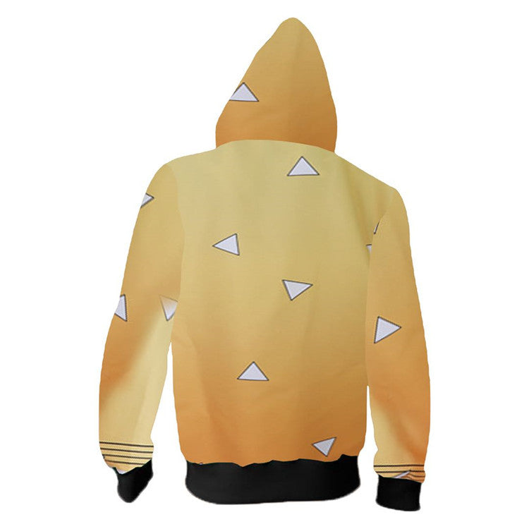 Demon Slayer Anime Agatsuma Zenitsu Swordsman Triangle Pattern Yellow Cosplay Unisex 3D Printed Hoodie Sweatshirt Jacket With Zipper