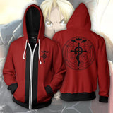 Fullmetal Alchemist Edward Elric Anime Red Cosplay Unisex 3D Printed Hoodie Sweatshirt Jacket With Zipper