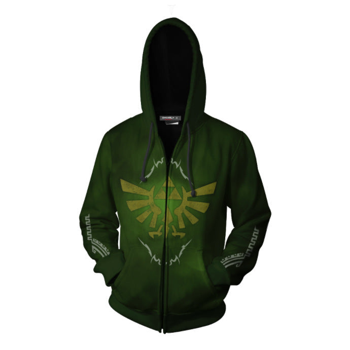 The Legend of Zelda Game Royal Crest Wingcrest Logo Green Cosplay Unisex 3D Printed Hoodie Sweatshirt Jacket With Zipper