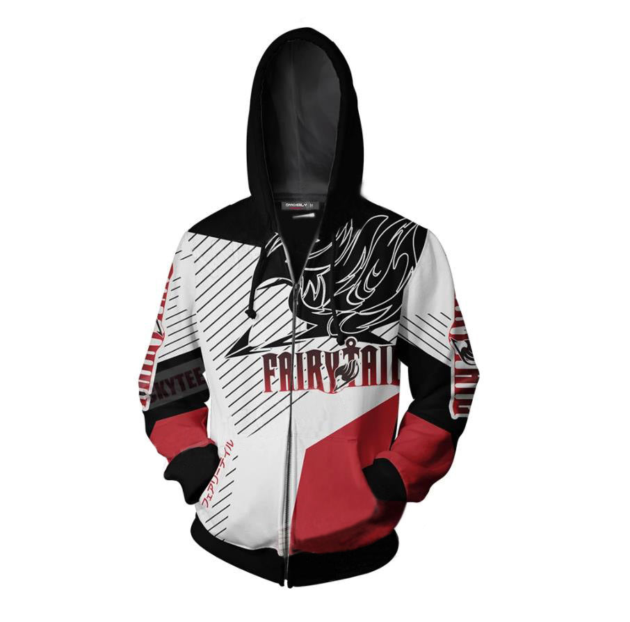Fairy Tail Anime Happy Red White Unisex 3D Printed Hoodie Sweatshirt Jacket With Zipper