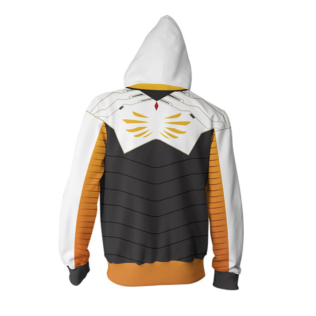 Overwatch Game Mercy Angela Ziegler Unisex Adult Cosplay Zip Up 3D Print Hoodies Jacket Sweatshirt