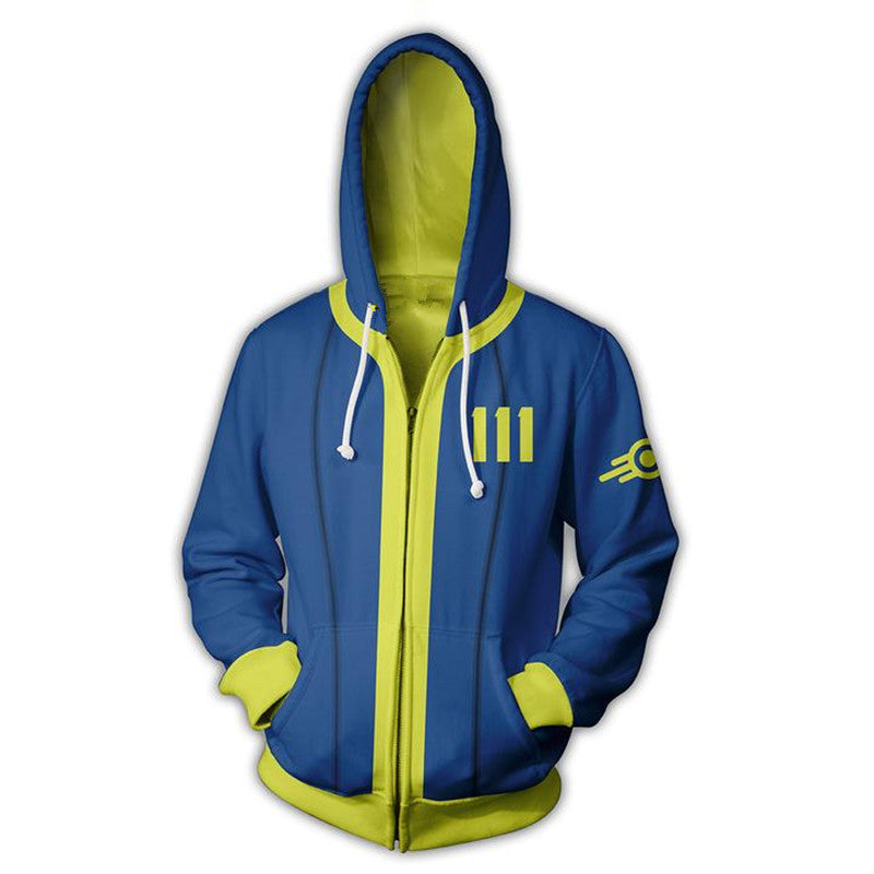 Fallout 4 Game Nate Vault 111 Blue Uniform Cosplay Unisex 3D Printed Hoodie Sweatshirt Jacket With Zipper